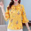 Summer New Fashion Fragmented Chiffon Shirt Women's Print Half Sleeve Top Bow Ruffles Bottoming Blouse M-5XL
