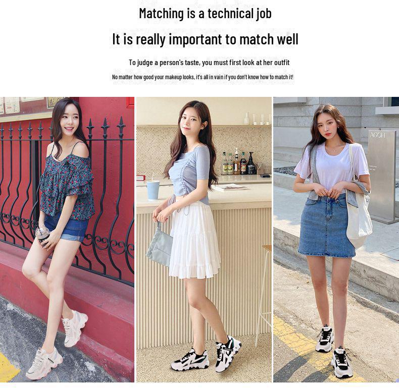 Women's Trendy Dad Sneakers - Spring 2025, Thick-Soled, White, Height-Enhancing, Breathable Casual Sports Shoes