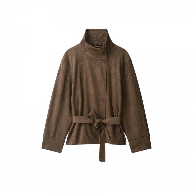 Womens 2026 Suede-Texture Belted Oversized Jacket