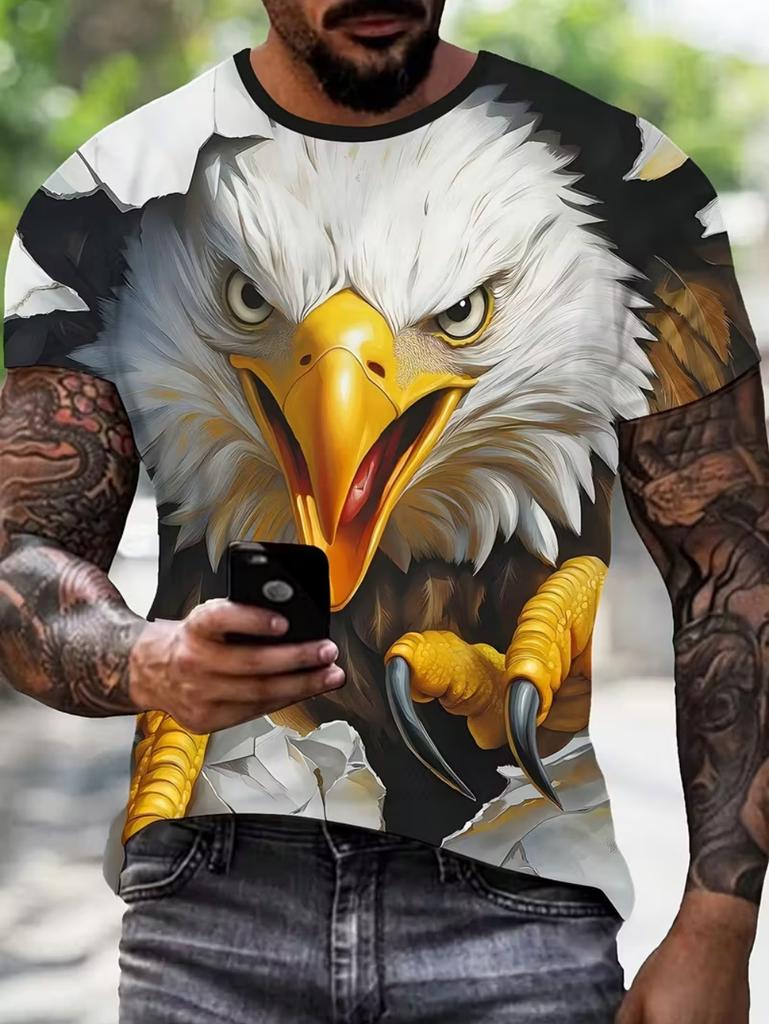 Fashion 3D Eagle Print T Shirt for Men Animal Graphic T-Shirt Casual Loose Round Neck Short Sleeve Tops Summer Men's Clothing