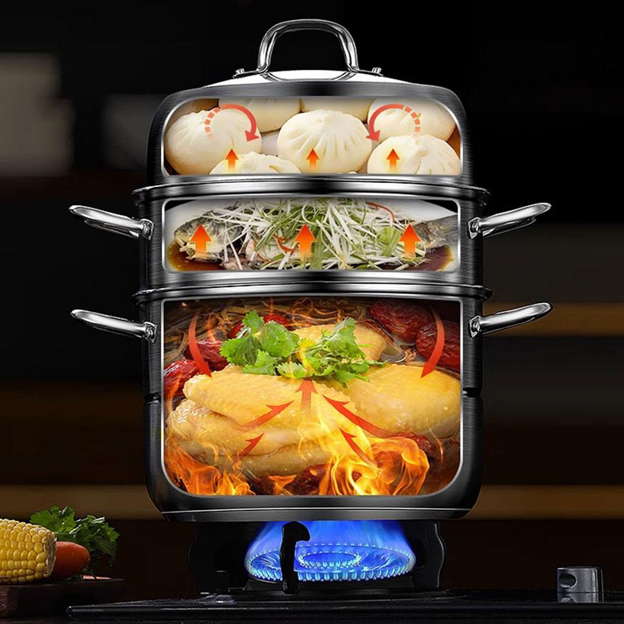 New Product 304 Stainless Steel Steamer Pot Soup Set Stainless Steel Cooker Cooking Soup Pot Steamer Pot