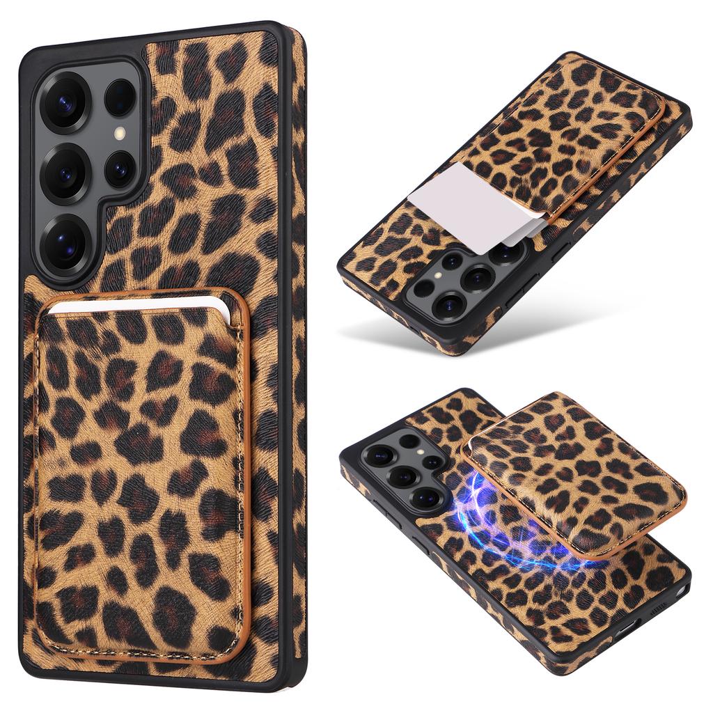 Magnetic Cards Solt Leopard Print Leather Wallet Case For Samsung S26 Ultra S25 S24 Plus S23 Comfortable Grip Protection Cover