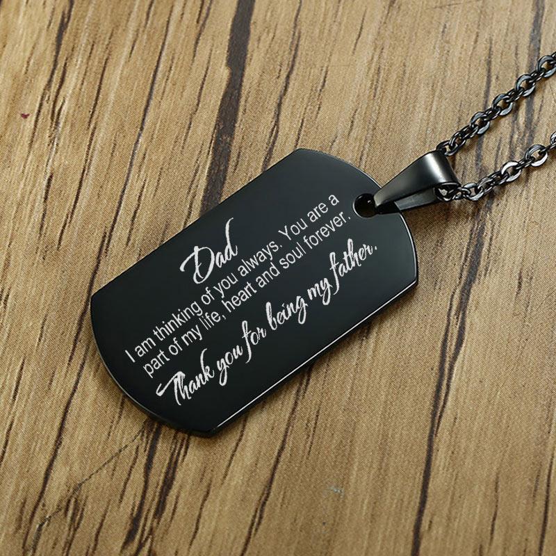Minimalistische Edelstahl Hundemarke Anhänger Halskette Personalisierbarer Name Papa An Meinen Sohn Personalisiert Familie BFF