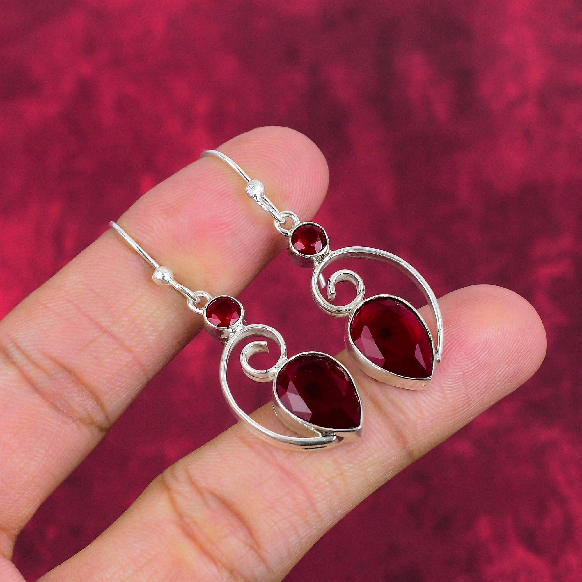 

Серьги с ограненным рубином, драгоценные камни, серьги из стерлингового серебра 925 пробы, подарок для женщин, серьги ручной работы 1.97 Inches красный
