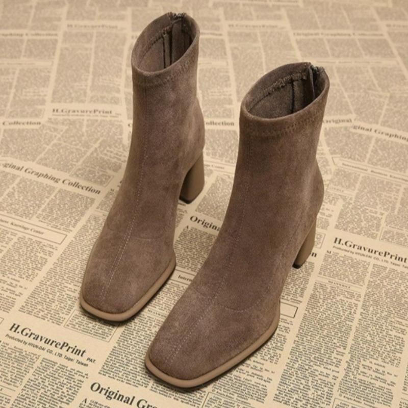 Fashion Vintage Square Toe Women Ankle Boots Fashion Zippers Thick Heels Shoes Women Winter Elegant Comfortable Short Boots Women