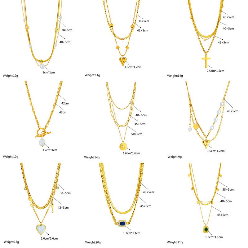 Retro Fashion Layered Cross Heart Pearl Necklace, Simple Chain Design for Women
