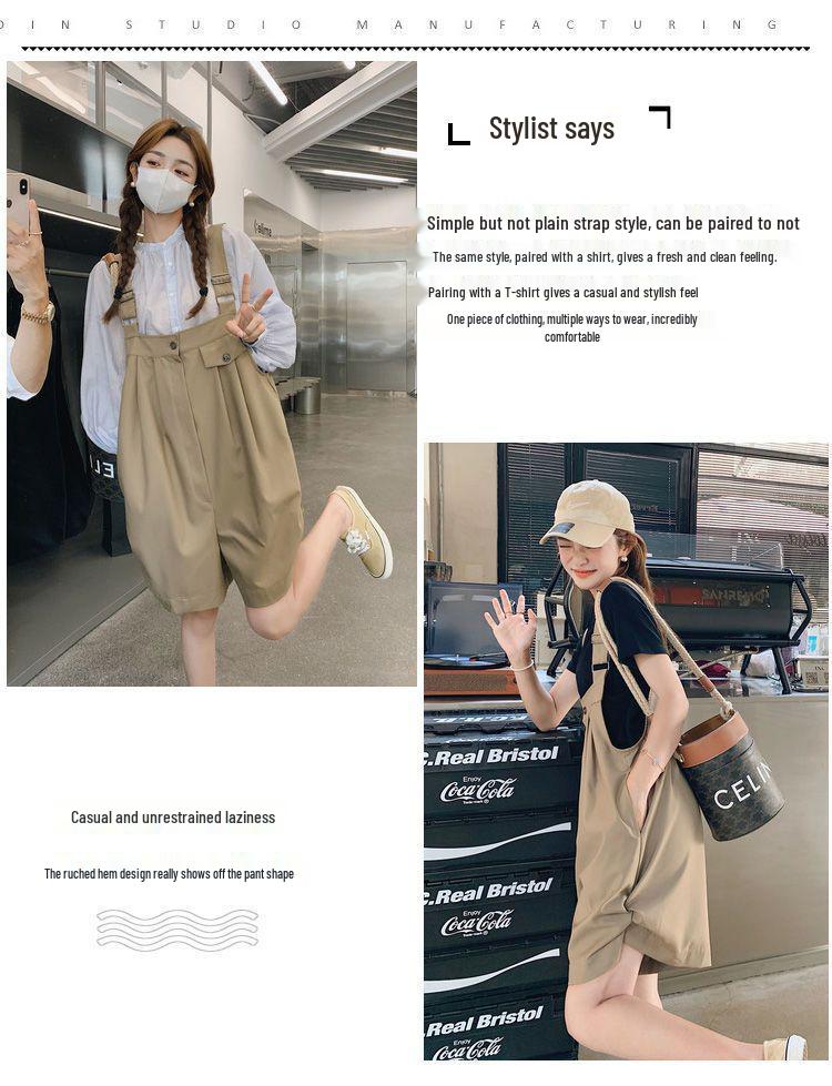 French Summer Women's Slim Korean Style Wide-Leg Casual Overall Shorts