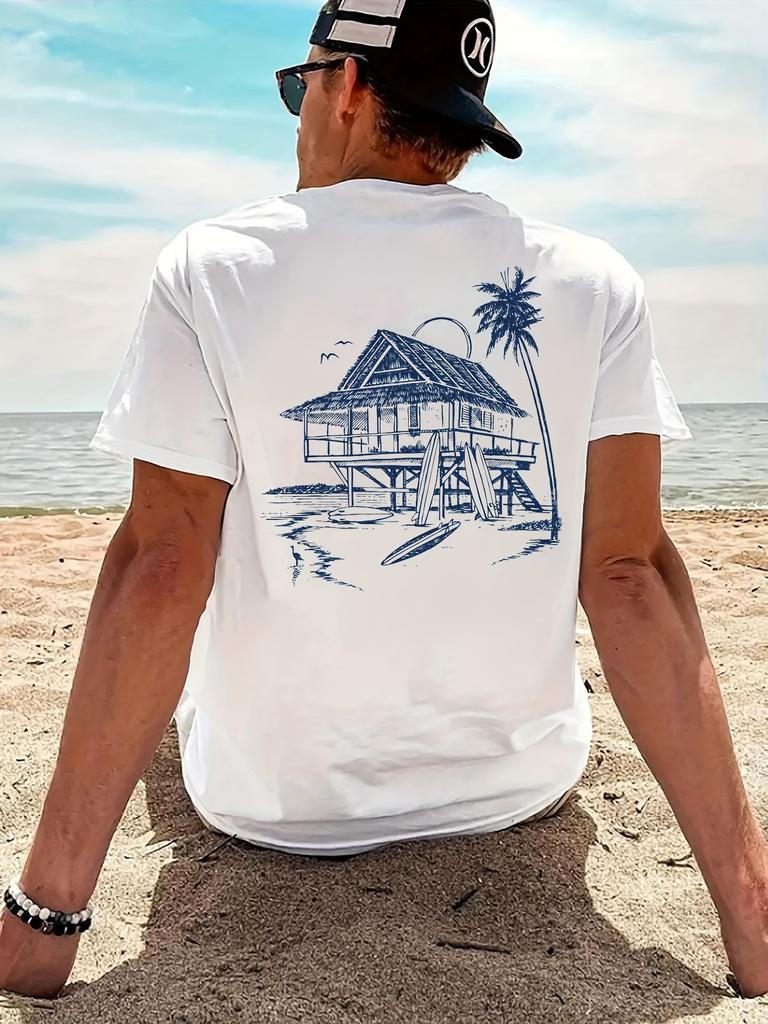 2026 New Summer Unisexs Tshirt 100 Pure Cotton Printed Beach Pattern Casual Comfortable And Loosefit