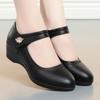 Mom shoes slope heel middle-aged single shoes spring, summer and autumn word with round head versatile shoes soft sole women's leather shoes