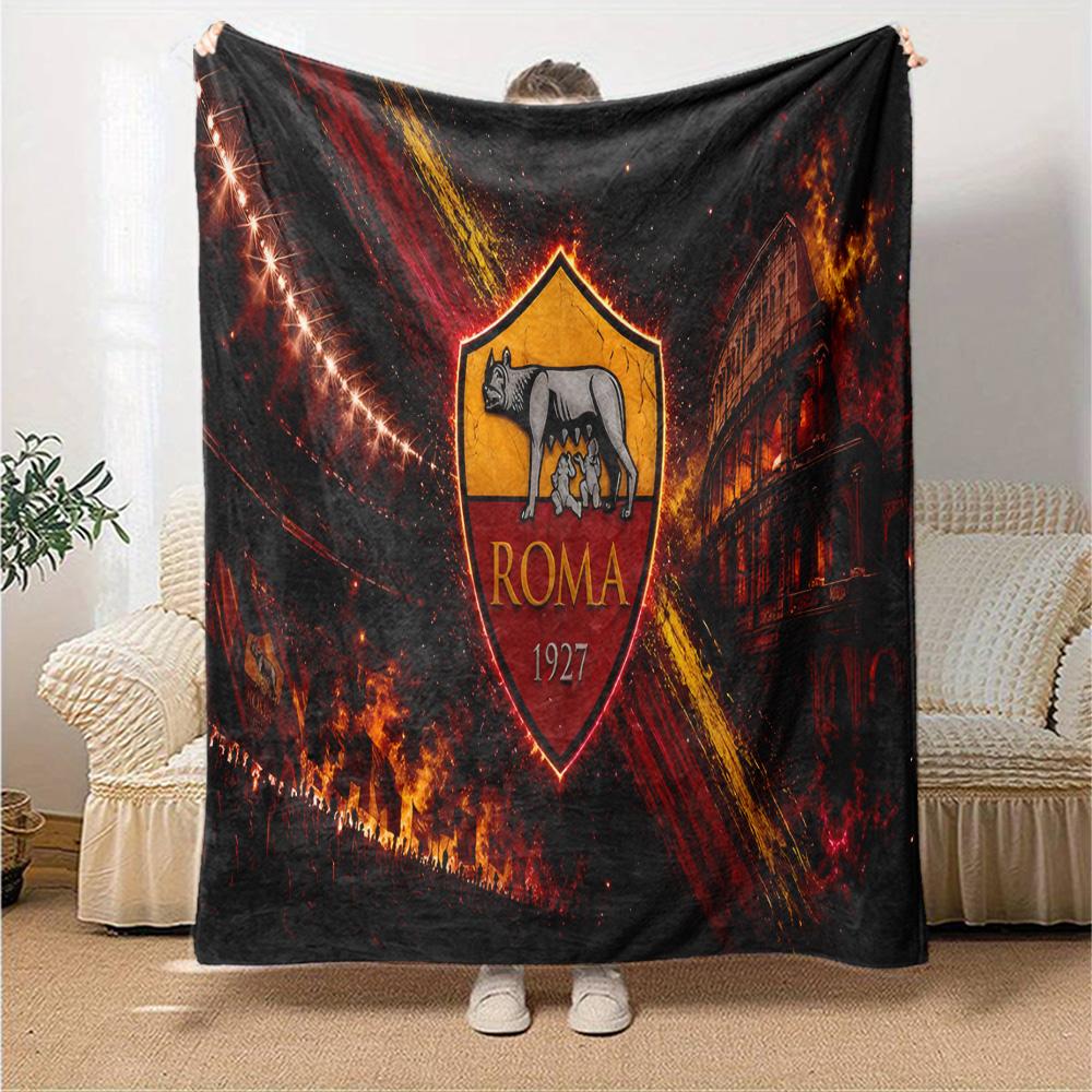 Coperta in Flanella con Stemma AS Roma, Poliestere Morbido, Design Moderno, Per Tutte le Stagioni, per Campeggio, Viaggi, Regali per Feste o Compleanni
