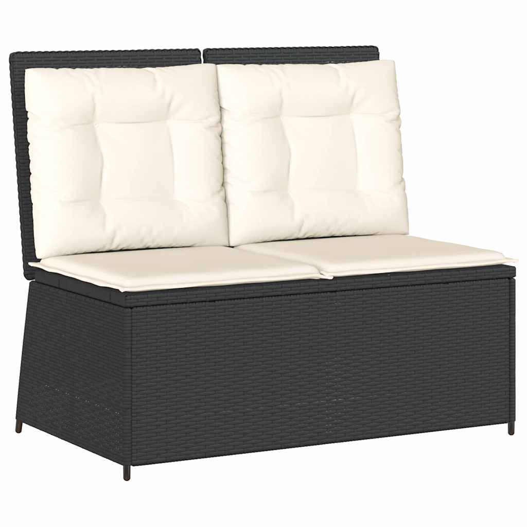 Verstellbare Gartenbank mit Kissen Schwarzes Poly-Rattan