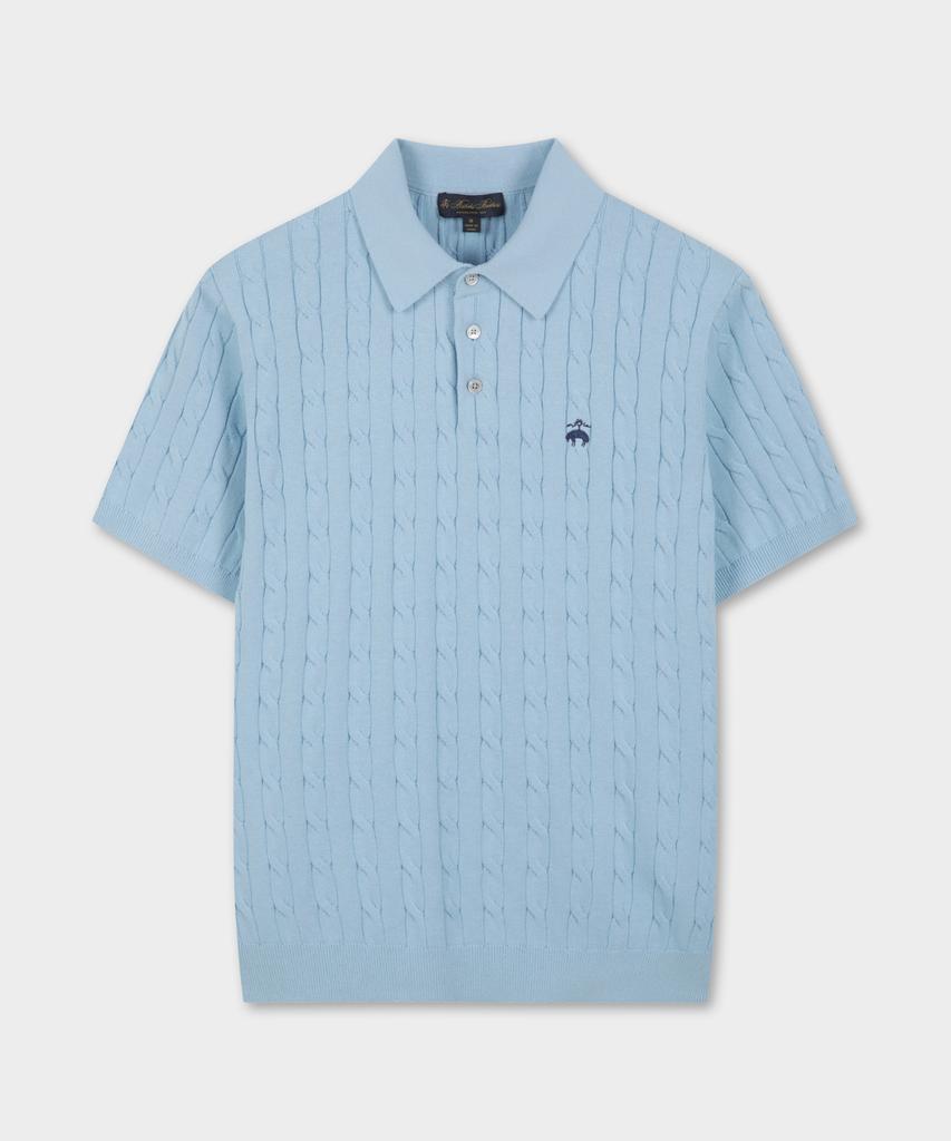 BROOKS BROTHERS Cotton Cable Polo Short Sleeve Sweater (Light Blue) (Bbwtmog204)