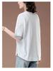 Women's Summer Plus Size Loose Fit All-Cotton Patchwork T-Shirt - Short Sleeve, Color Block, Middle-Aged Style