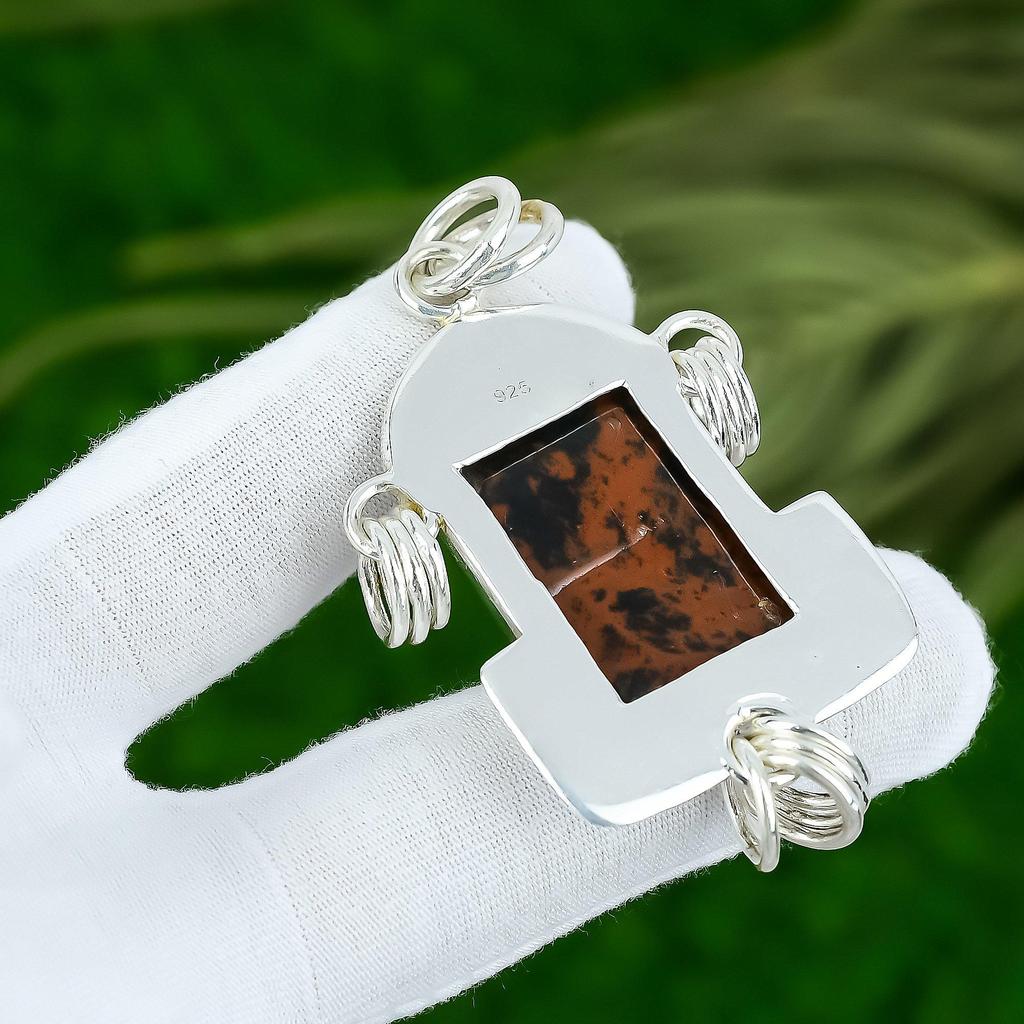 Natural Mahogany Obsidian Gemstone Pendant Brown 925 Sterling Silver Jewelry