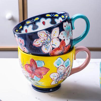 1pc 500ml Ceramic Coffee Mugs Large Capacity Hand Painted Flower Household Office Creative Drinking Water Mug Mother's Day Gift