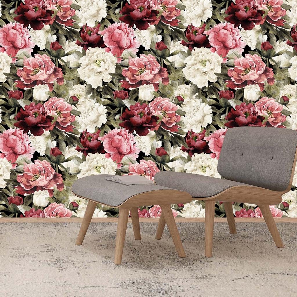Vintage Floral Peel and Stick Wallpaper Pink Flower Removable Contact Paper Boho Self Adhesive Wall Paper for Bedroom Bathroom