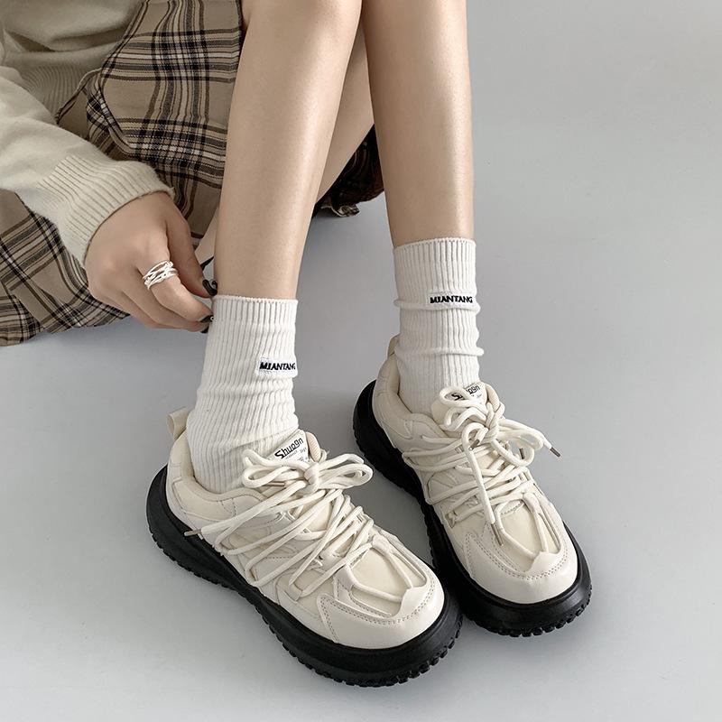 White Thick-soled Heightening Dad Shoes Women's Tide Ins Retro 2025 New Autumn Versatile Student Lightweight Sneakers