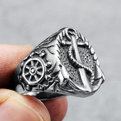Retro Anchor Ring 316L Stainless Steel Men Rings Navigator Ocean Captain Rudder Rock for Biker Male Boyfriend Jewelry Best Gift