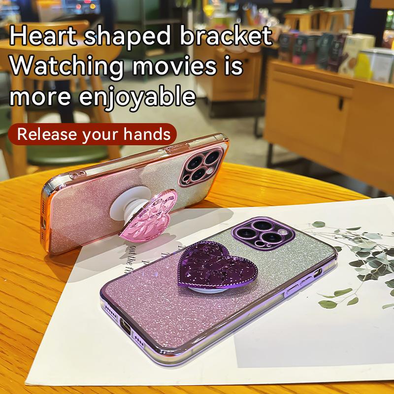 Applicable To Apple 17proMax Gradual Change Mobile Phone Case Love Airbag Bracket iPhone16 Anti-drop 15 Glitter Soft Cover