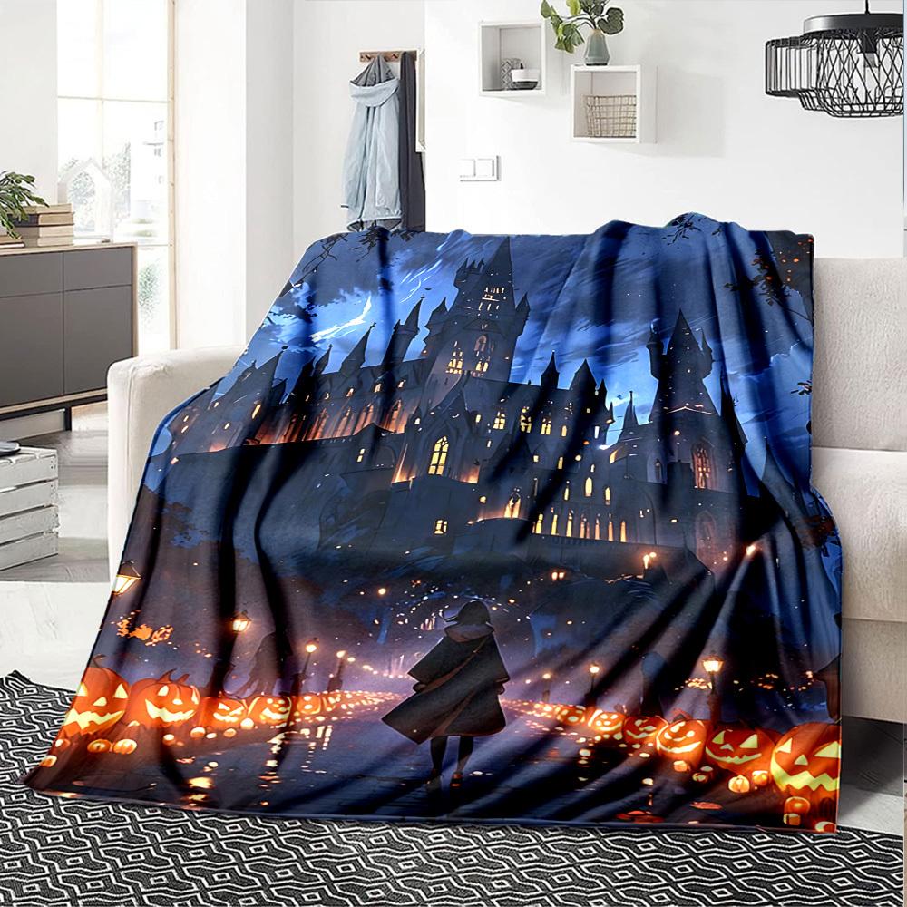 1pc Castle Halloween Flannel Blanket Soft Warm Throw for Home, Office, Travel, All-Season Cozy Bedding GiftL1111