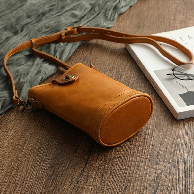 Johnature Freizeit natürliche weiche echte Rindsleder Frauen kleine Tasche vielseitige Retro einfarbig Schulter- und Umhängetaschen