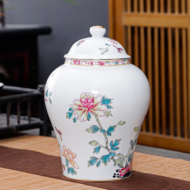 Ceramic Tea Jar Flower Bird General Jar Room Decoration Vase Home Candy Dried Fruit Medicinal Materials Storage Bottle with Lid