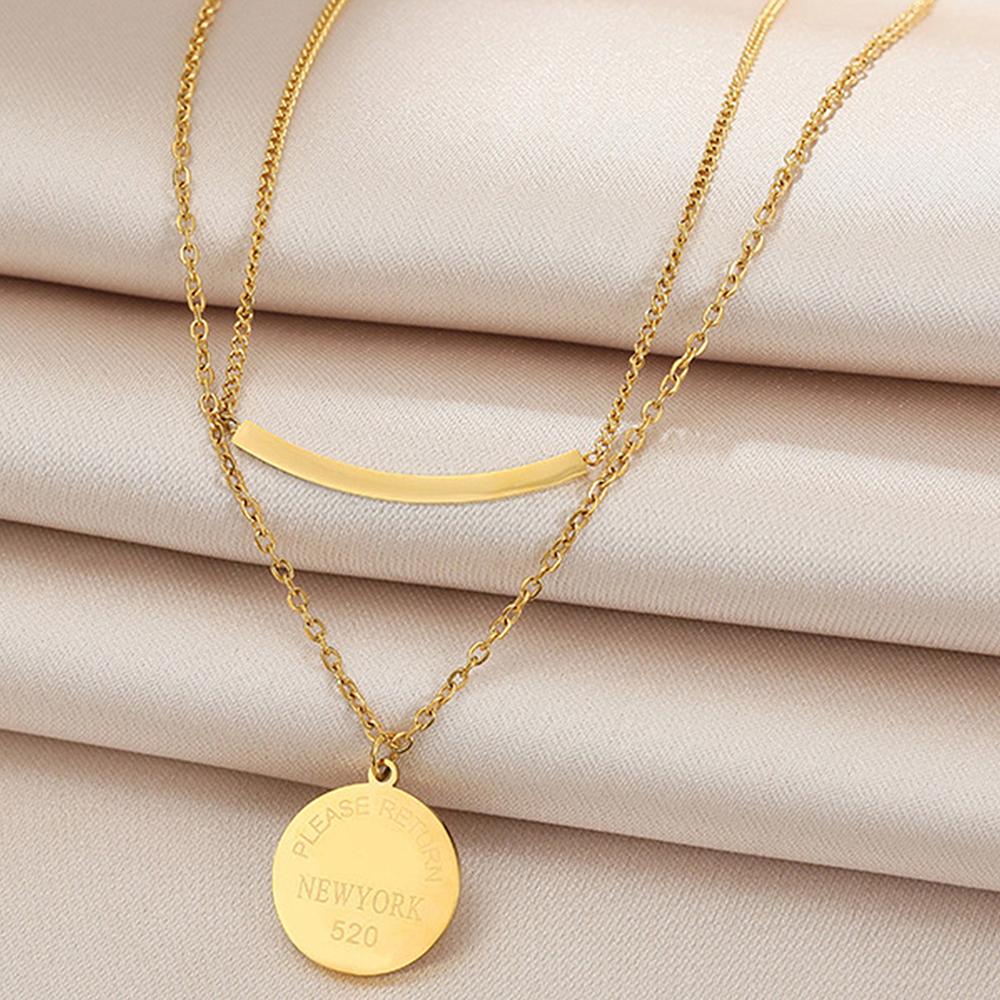 Stainless Steel Necklaces Vintage Temperament Geometric Circle Pendant Multilayer Chain Necklace For Women Zircon Party Gifts