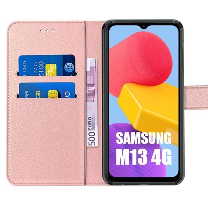 Coque - Samsung - Galaxy M13 - Effet Cuir Rose - 2 Verres Trempés - Support de Visionnage