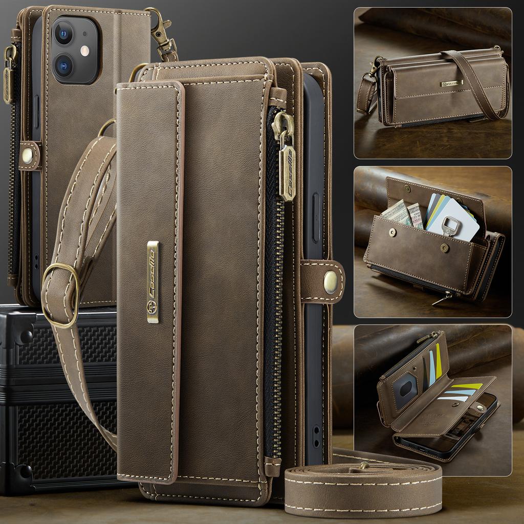 For iPhone 12 Mini 5.4 Inch Case CASEME C39 RFID Blocking Zipper Wallet Stand Leather Cover with Strap