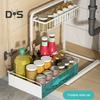Under Sink Organizer with Sliding Drawer L-Shaped Carbon Steel Storage Rack Rust-Proof Under Sink Rack for Kitchen Bathroom Clutter