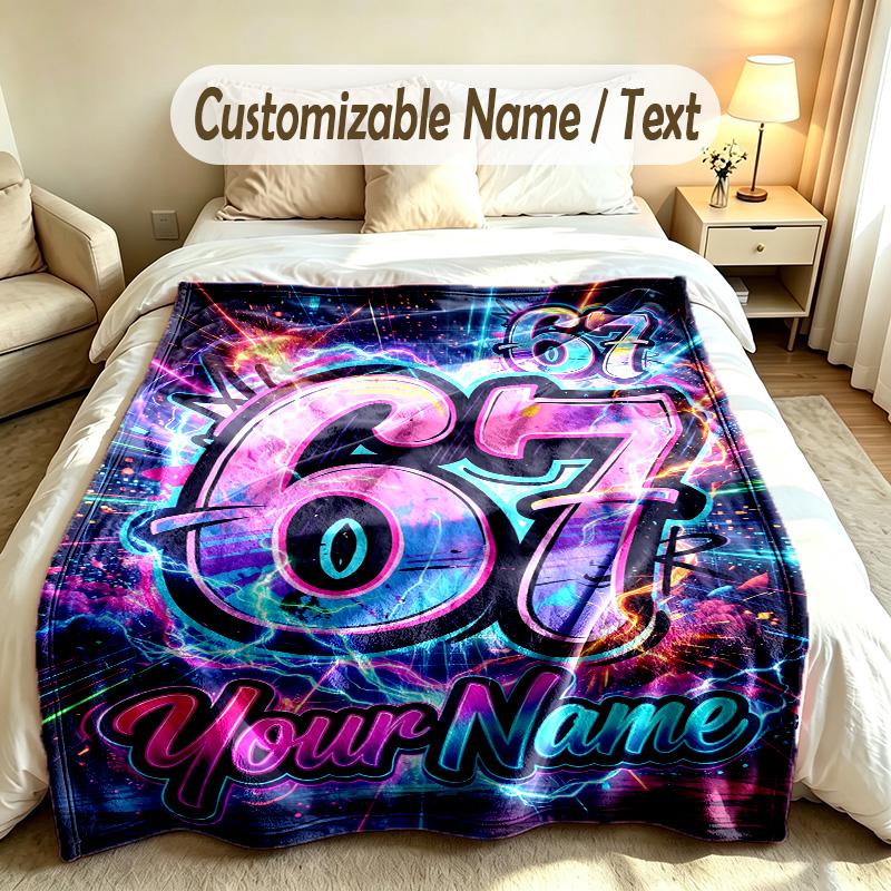 Neon Theme Custom Blanket Personalized Name & Text Customized Soft Warm Throw Blanket Home Decor