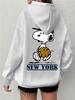 Simple Design Snoopy Printed Zipper Sweater Casual Loose Sweater Cardigan Jacket