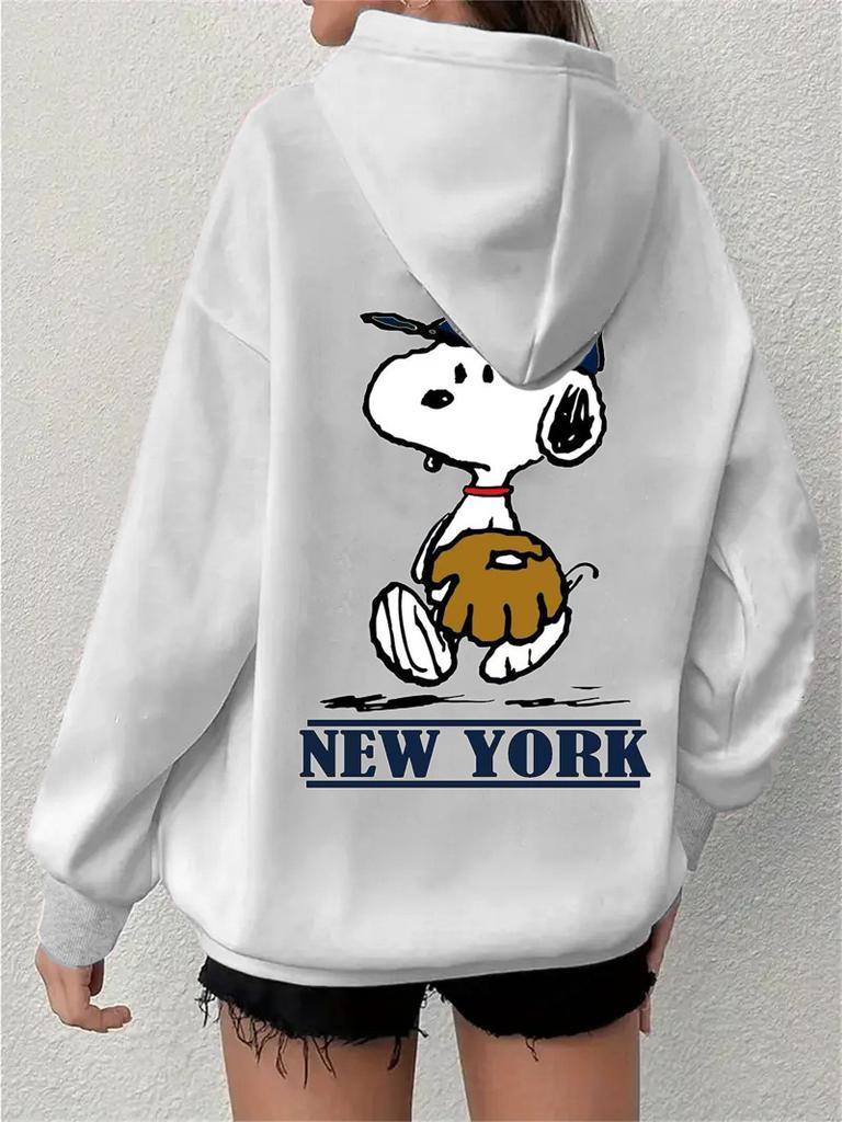 Simple Design Snoopy Printed Zipper Sweater Casual Loose Sweater Cardigan Jacket