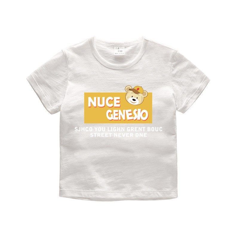 Slub Cotton Crew Neck Light Breathable Solid Color Ins Short Sleeve White (Letters) 120