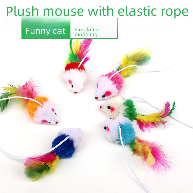 

Plush Mouse Teaser with Elastic String and Rattle for Cats Plush Mouse with Cord