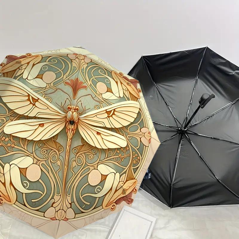 1 Stück Schmetterling Jugendstil Automatischer Öffnungs-/Schließschirm mit winddichtem, stabilem 8-Rippen-Schirmdach, Langlebige Rippen, Modisches Design, Outdoor-Accessoire, Lustiger P
