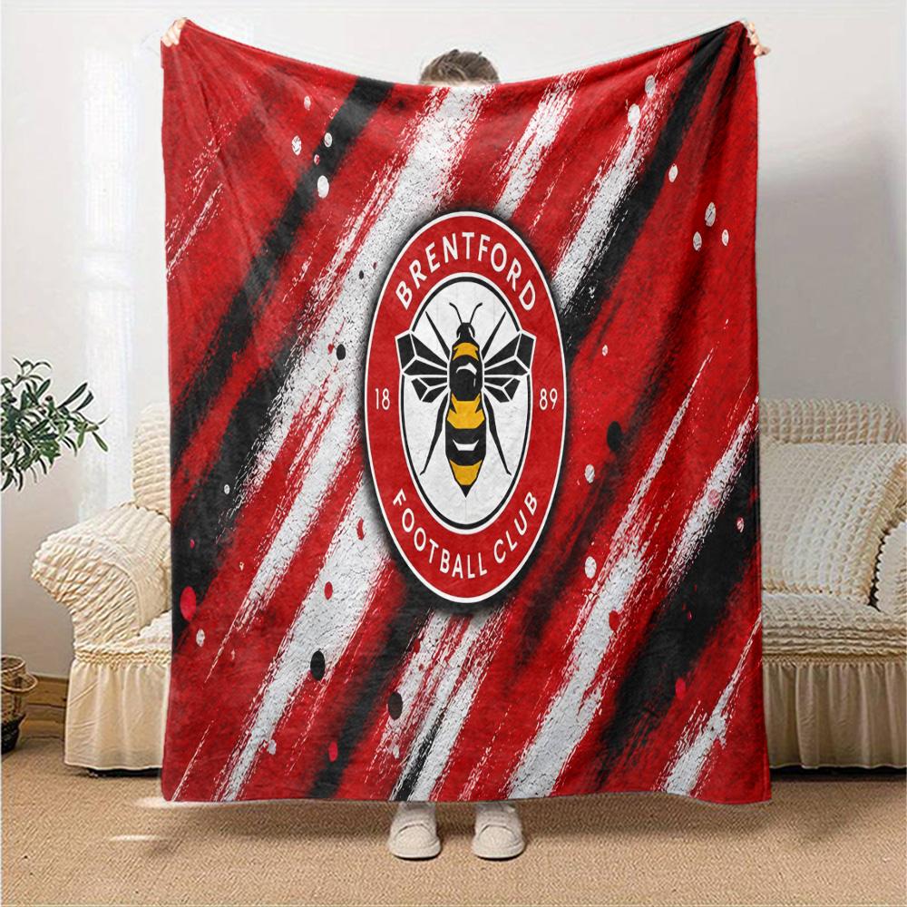 Brentford Football Club Logo Flannel Blanket, Soft Polyester, Modern Design, All-Season for Camping, Travel, Gifts for Holidays or Birthdays