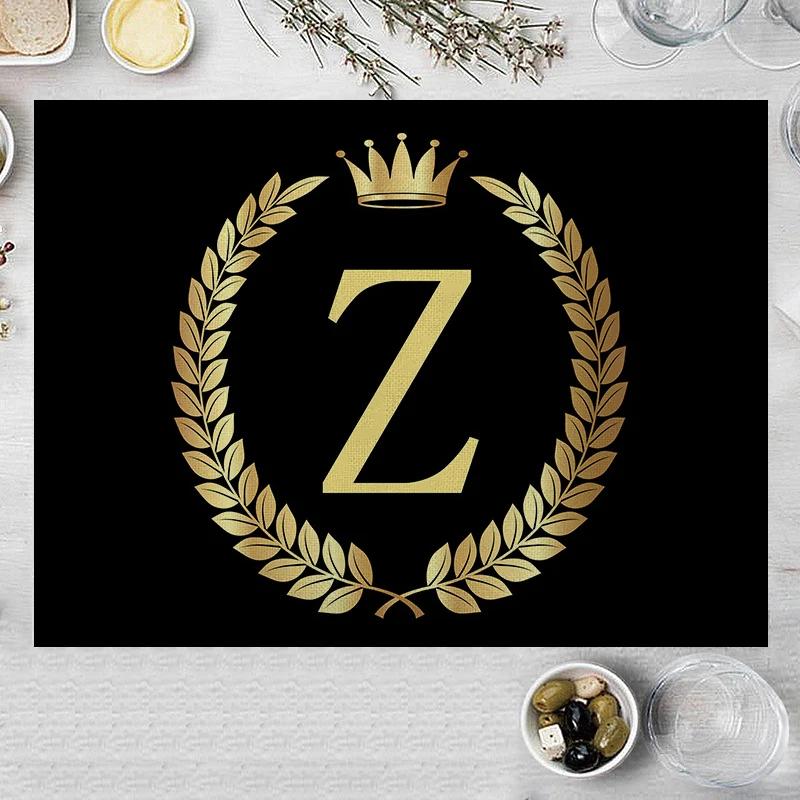 1PC Home Decor Black Gold Letter Printing Linen Placemat for Dining Table Drink Coaster Home Decoration Modern Kitchen Cup Pads