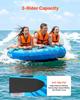 Towable Tubes for Boating, 3-Rider Inflatable Boat Tubes and Towables, 231kg Capacity Water Sport Tube for Boat To Pull - with Anti-Slip Pad, Full