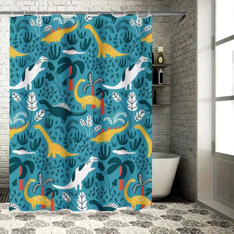 Blue Dinosaur Shower Curtain Bathroom Decor Waterproof Fabric Modern Kids Room Decoration Cute Dinosaurs Design
