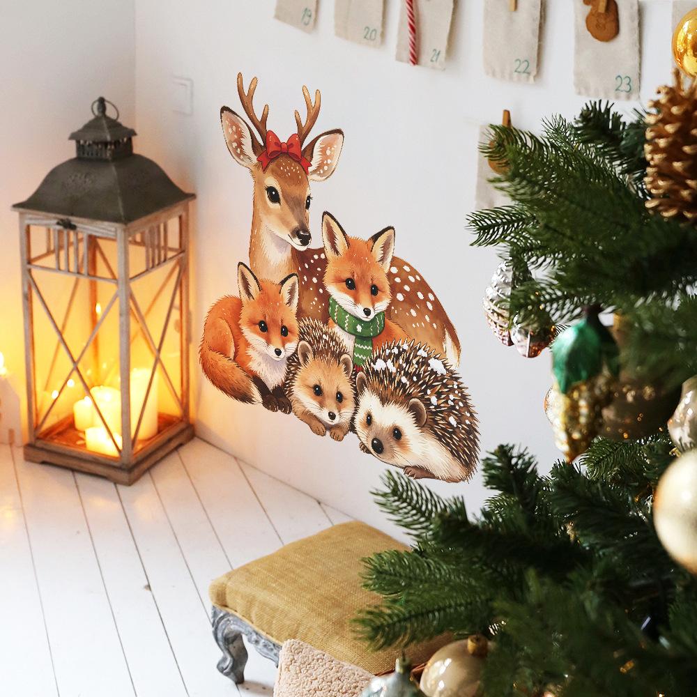 Christmas Painted Cartoon Elk Little Hedgehog Outdoor Glass Window Beautification Window Sticker
