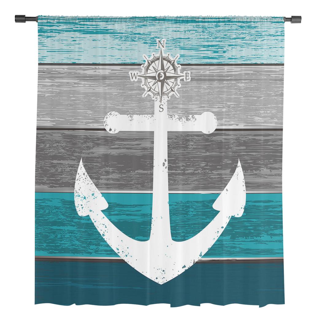 Vintage Bauernhof Scheunenholz Maserung Bootsanker Transparente Vorhänge für Wohnzimmer Modernes Schlafzimmer Voile Tüll Vorhang Fenstervorhänge