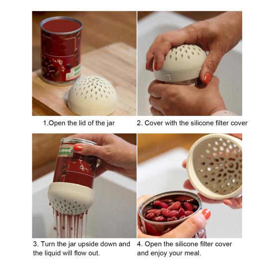7,5CM Silikon Burkavlopp Matkvalitet Multifunktionell Snabbdränerande Mini Burkfilterlock Konserverad Mat Sil Köksredskap