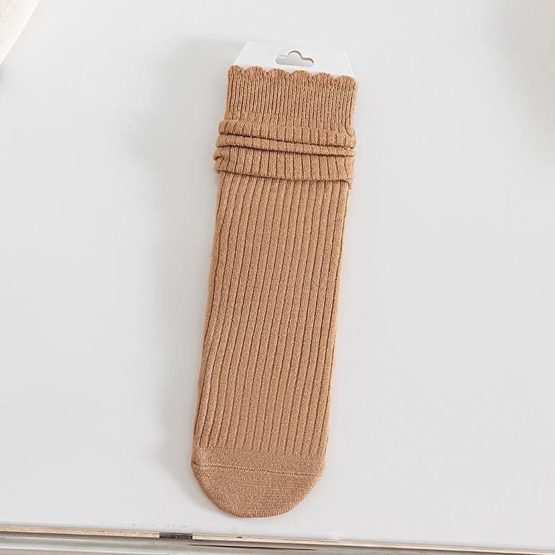 Lace Socks Children'S Stacking Socks Thickened Warm Wool Socks Solid Color Retro Sweat-Absorbing And Deodorant Medium Tube Socks