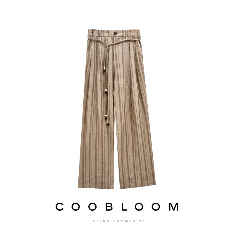 Women s Versatile Slimming Striped Linen Wide-Leg Pants L