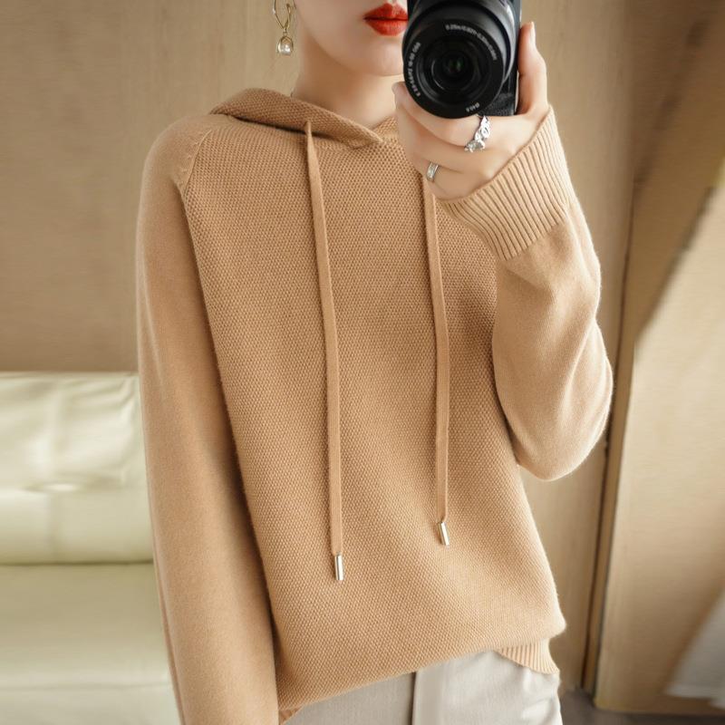 Women's Plus Size Hooded Knit Sweatshirt - Spring/Autumn 2025 Casual Hoodie Sweater