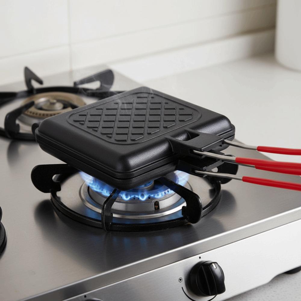 Doppelseitige Outdoor-Klapp-Sandwich-Grillpfanne Hitzebeständiger Abnehmbarer Sandwich-Maker Antihaft-Wende-Grillpfanne Pfannkuchen