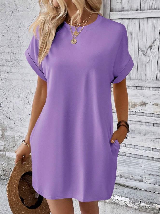 European and American Casual Batwing Sleeve Dress with Invisible Pockets (2024)