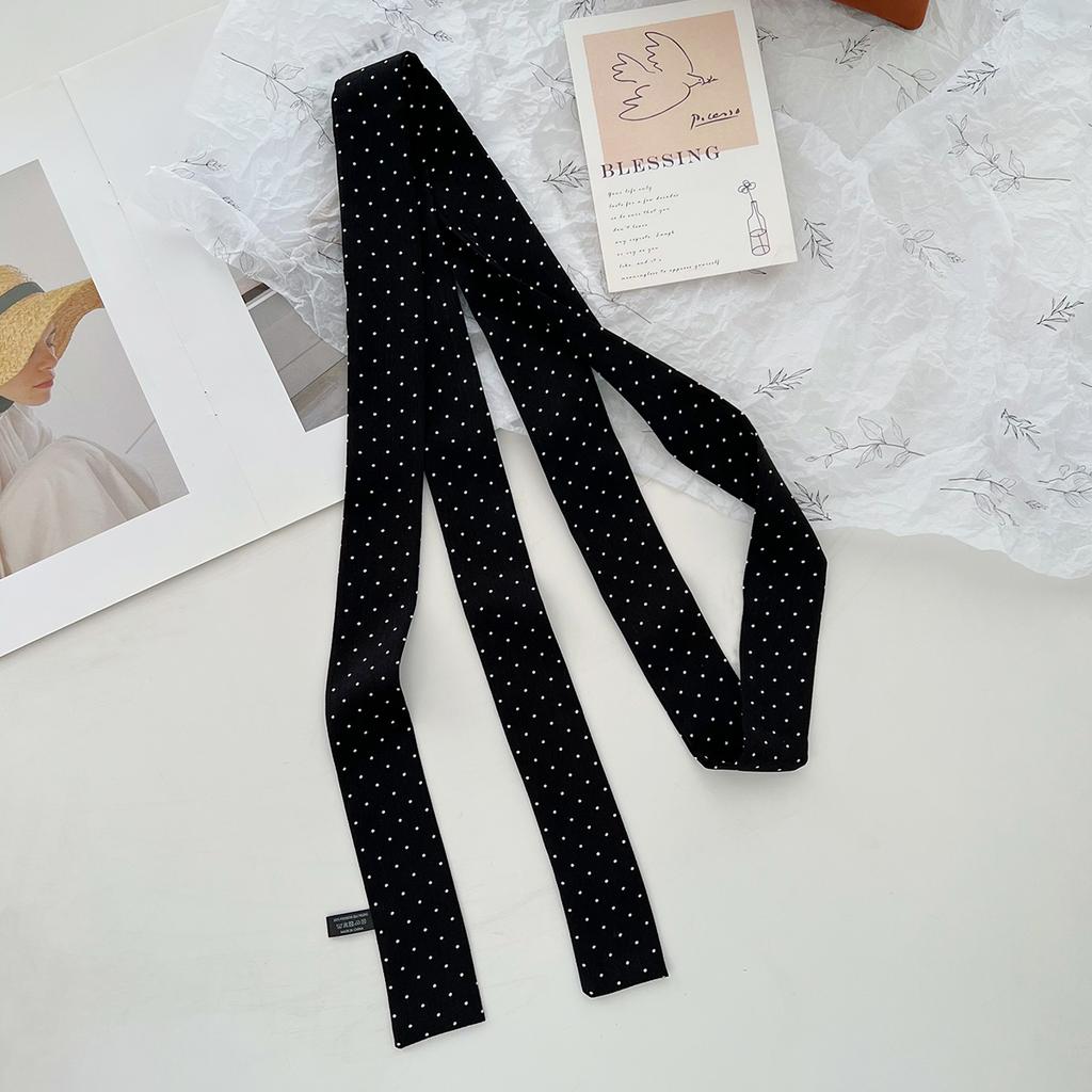 Silk scarf, long strip, high-end sense, versatile, small scarf, accessories, spring and summer new products, retro polka dot headscarf, headband,