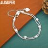 925 Sterling Silver Simple Double-Layer Square Box Bracelet - Fashionable Gift Jewelry
